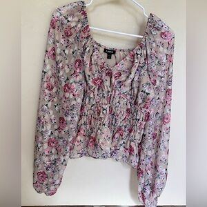 Express Floral V-Neck Peplum Top
